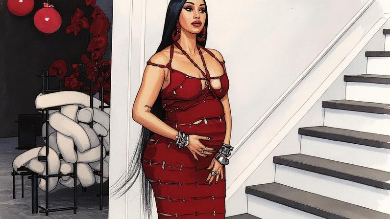 Cardi B celebrated her 33rd birthday in a custom burgundy bandage dress that hugged her growing baby bump. iamcardib/Instagram