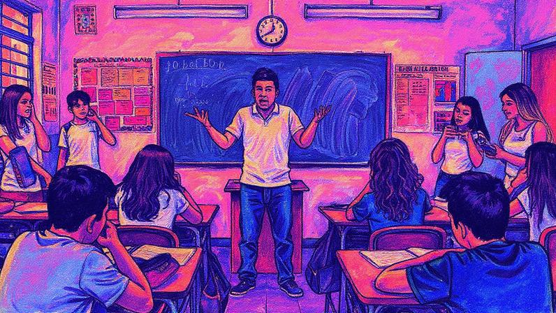 Caos na sala de aula: 21% dos professores afirmaram que estão estressados, 16% alegaram que a docência impacta negativamente na saúde mental e 12% a saúde física. Foto: Reprodução