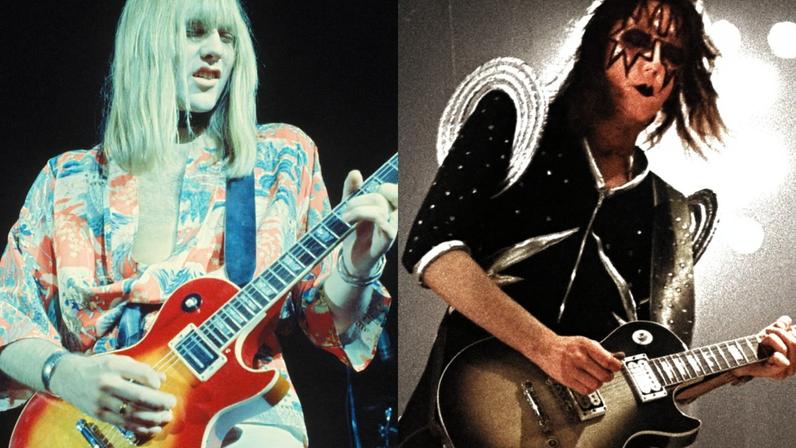 Rush's Alex Lifeson in 1976; KISS' Ace Frehley in 1976