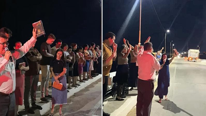 Com Bíblias nas mãos e orações fervorosas, os cristãos ergueram suas vozes pedindo a Deus que abençoe a cidade e repreenda toda ação maligna - Foto: Reprodução/Instagram/Adsaobentopb
