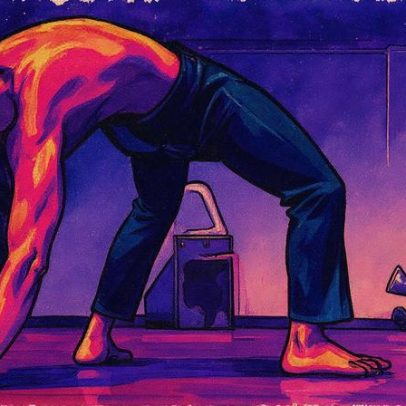 Ator exibe músculos durante alongamento sem camiseta