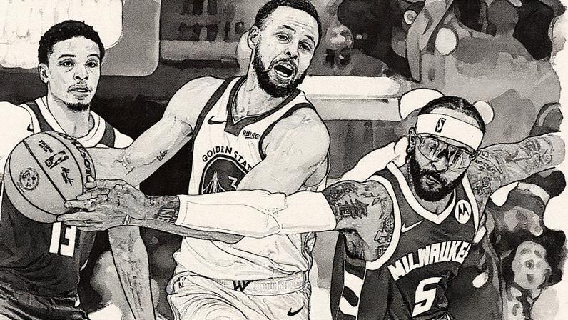 Stephen Curry em ação no jogo entre Golden State Warriors e Milwaukee Bucks na NBA (Foto: Patrick McDermott/Getty Images/AFP)