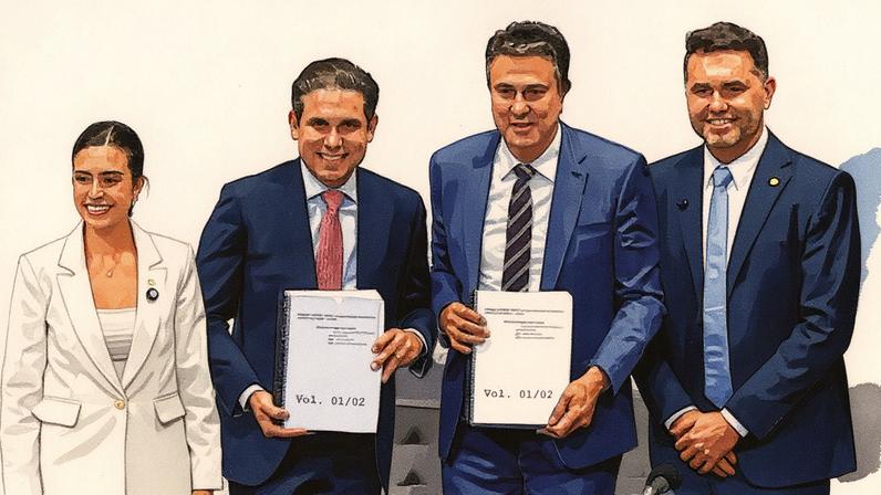 Tabata Amaral, Hugo Motta, Camilo Santana e Moses Rodrigues na apresentação do parecer do relator ao novo Plano Nacional de Educação. (Foto: Reprodução/YouTube/Câmara)