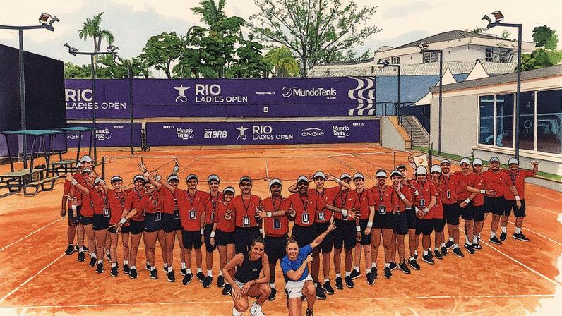 Alunos do Tênis na Lagoa com Laura Pigossi e Ingrid Martins (Foto: Divulgação)