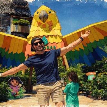 Thales Bretas aproveita parque temático com os filhos em Fortaleza