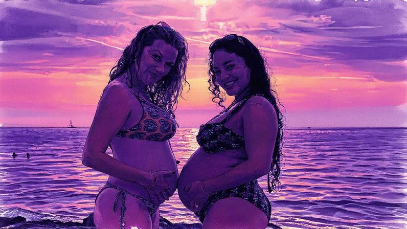 Vanessa Hudgens and pal Laura New bared their baby bumps in bikinis in a new Instagram post. Vanessa Hudgens/ Instagram