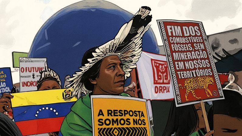 Indígenas protestando na COP30, em Belém. Foto: Mauro Pimentel/AFP
