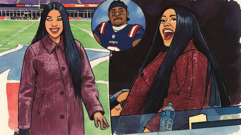 Cardi B attended her first Patriots game in support of boyfriend Stefon Diggs on Sunday night. Getty Images