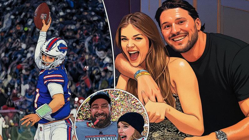 Buffalo Bills quarterback Josh Allen celebrated his first rushing touchdown of the game with a special nod to his wife, Hailee Steinfeld. Getty Images