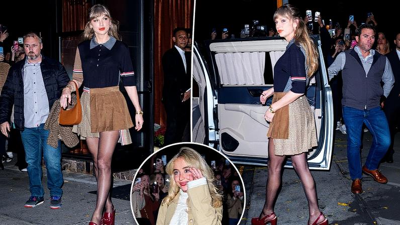 Taylor Swift rocked a pricey pair of Gucci platform heels for a Friday night dinner outing with Sabrina Carpenter. ASPN / BACKGRID