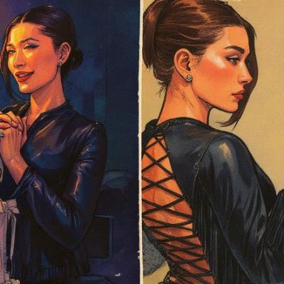 Hailey Bieber celebra 29 anos com top de couro sem costas e calças de veludo