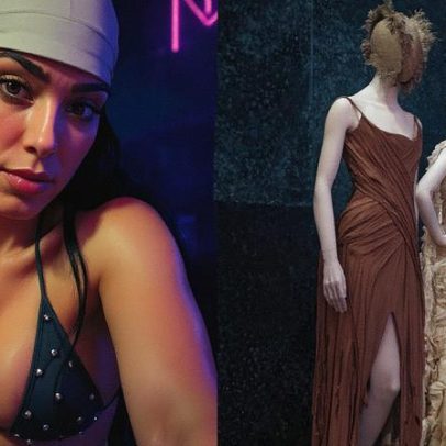 Kim Kardashian nada no oceano com vestido histórico de McQueen