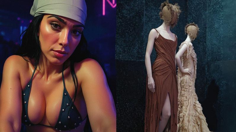 She wore this iconic dress from Alexander McQueen’s spring 2003 collection for a nighttime swim. Penske Media via Getty Images