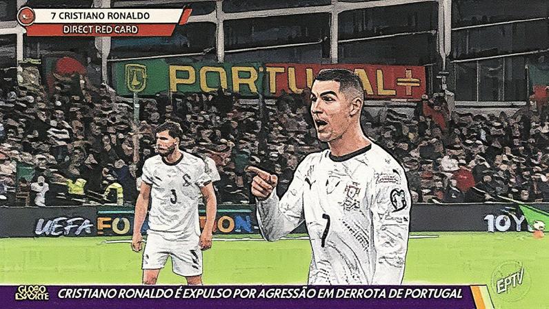Cristiano Ronaldo foi expulso após agressão em O'Shea — Foto: Getty Images