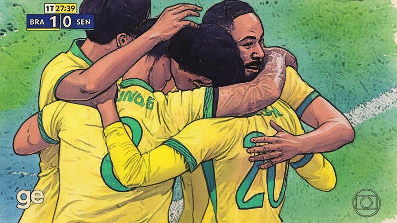 Aos 27 min do 1º tempo - gol de Estêvão, do Brasil, contra o Senegal