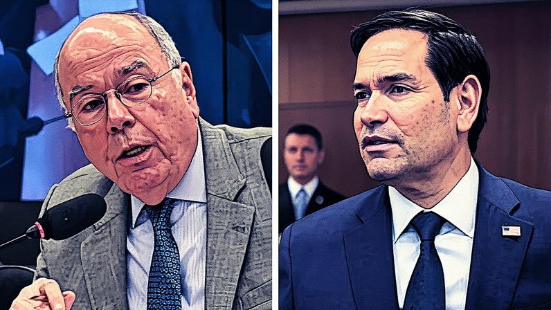 O chanceler brasileiro Mauro Vieira e o secretário de Estado dos Estados Unidos Marco Rubio. Fotos: Leticia Clemente/MRE e U.S. Embassy Jerusalem/Wikimedia Commons