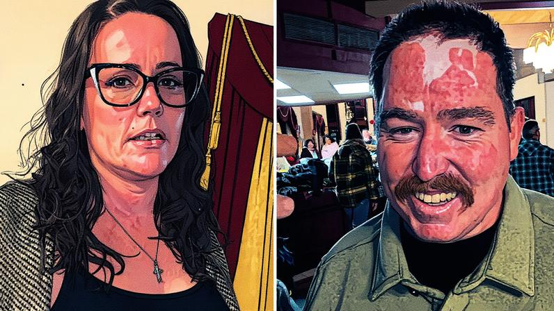 Shauna e seu marido James, que carrega cicatrizes de um grave acidente. (Captura de tela/Facebook/Sean Feucht)