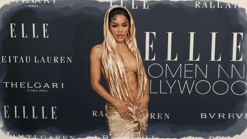 Teyana Taylor wore a gold Balmain look for the 2025 Elle Women in Hollywood event. FilmMagic