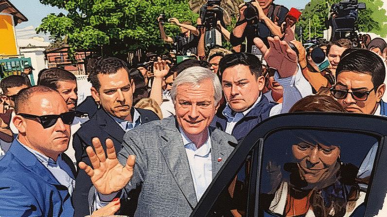 Presidential candidate José Antonio Kast greets his supporters after casting his vote in Paine, Chile.