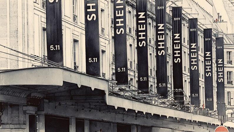 The fast fashion retailer Shein opens its first permanent shop at the Paris department store BHV.