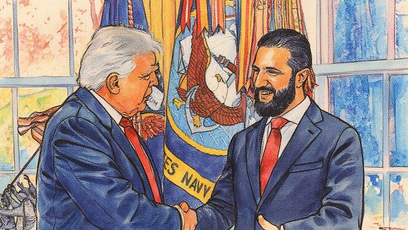 Donald Trump and Ahmed al-Sharaa discussed lifting sanction at their meeting in the White House. Photograph: HOGP/AP