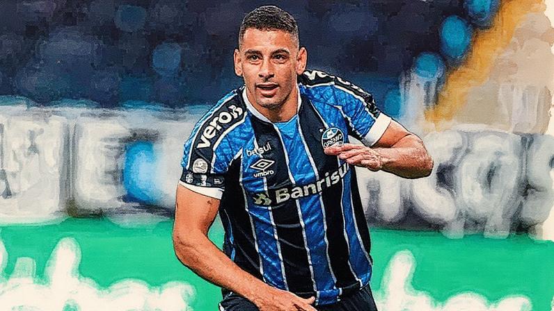 Diego Souza comemora um dos seus dois gols na goleada do Grêmio sobre o Vasco em 2020, na Arena. (Lucas Uebel/Grêmio)