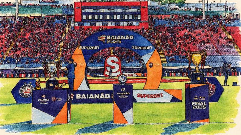 Troféus do Baianão posicionados no Barradão (Foto: Troféu do Campeonato Baiano 2024 (Foto: Letícia Martins/EC Bahia)