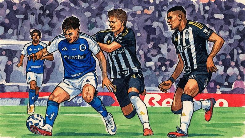 Kaio Jorge, do Cruzeiro, e Ivan Román, do Atlético-MG, em lance do clássico disputado dia 15 de outubro (Foto: Gustavo Aleixo/Cruzeiro)