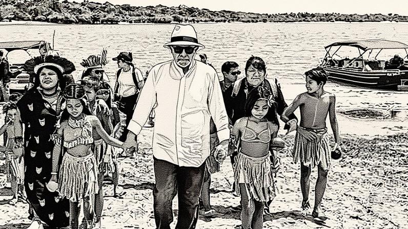 O presidente foi recebido por indígenas neste domingo – Foto: Ricardo Stuckert/Presidência da República