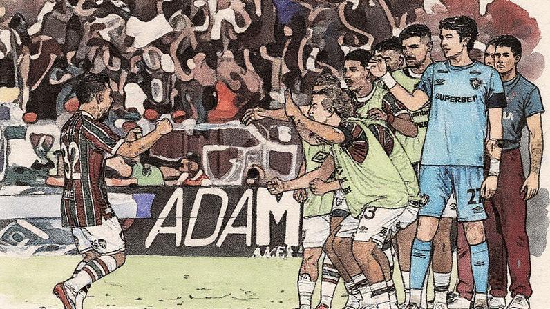 Lucho Acosta comemora gol contra o Flamengo com jogadores do Fluminense (Foto: Marcelo Gonçalves/ Fluminense FC)