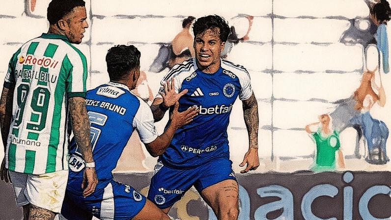 Kaio Jorge agradece Kaiki pela assistência no primeiro gol contra o Juventude (Foto: Lucas Bubols/Cruzeiro)