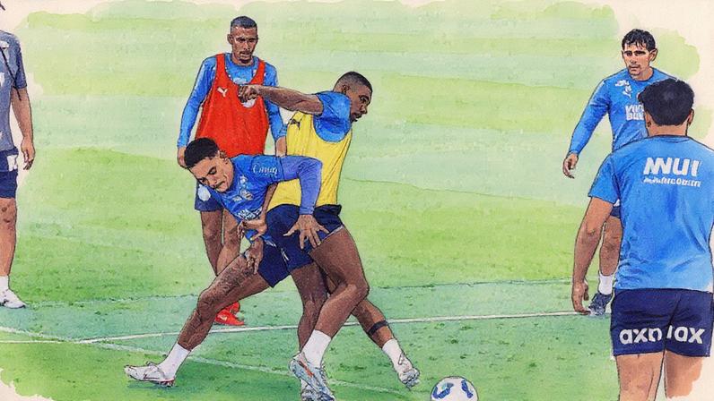Kanu e Gilberto trabalham com bola no CT Evaristo de Macedo; veja acima a provável escalação contra o Vasco (Foto: Rafael Rodrigues / EC Bahia)