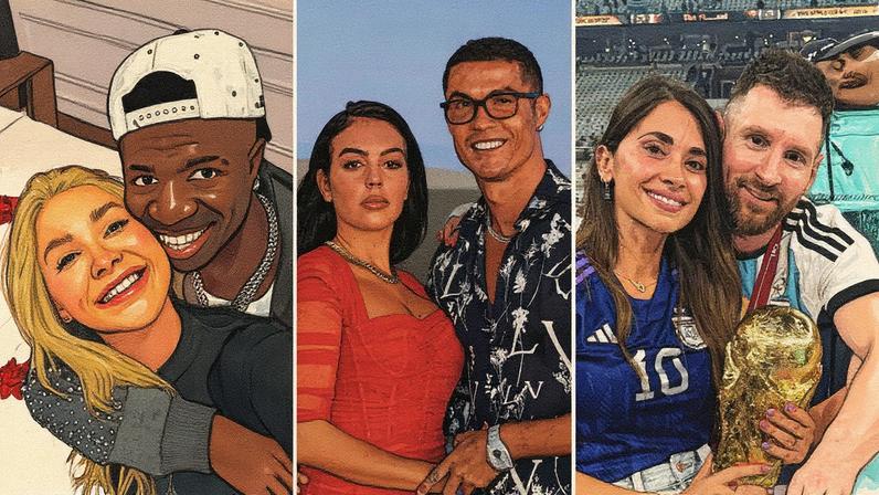 Virginia Fonseca e Vini Jr., Georgina Rodríguez e Cristiano Ronaldo, e Antonela Roccuzzo e Lionel Messi — Foto: Reprodução/Instagram