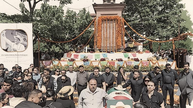 People gather to honour late mayor Carlos Manzo Rodríguez, who was gunned down during Day of the Dead celebrations, in Uruapan, Mexico on 1 Nov 2025. Photograph: Eduardo Verdugo/AP