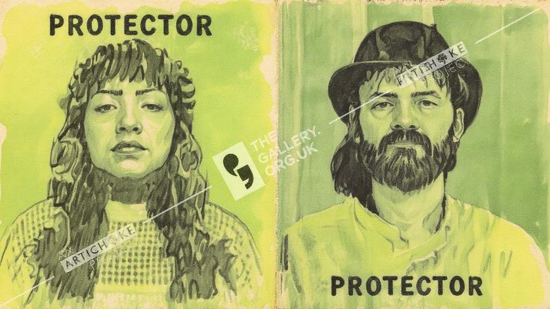 Ackroyd & Harvey's portraits of environmental defenders, alongside other specially commissioned artworks, appear on posters across the UK and Brazil under the collective theme of It’s Not Easy Being Green PROTECTOR (2025), Ackroyd & Harvey