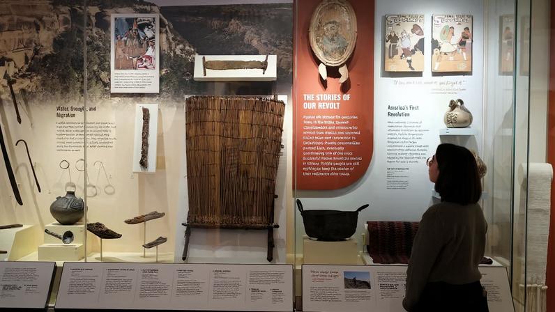 A display on the resilience of Pueblo peoples in the Southwest, who flourished and led America's first revolution against Spanish colonisers in New Mexico Photo: Kellie Bell for the Penn Museum