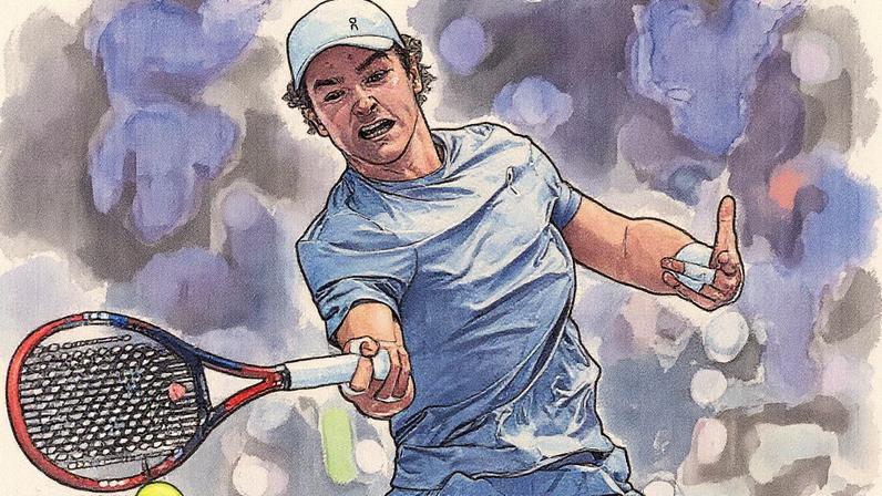 João Fonseca bate de forehand na partida contra o russo Karen Khachanov na segunda rodada de Paris (Foto: JULIEN DE ROSA / AFP)