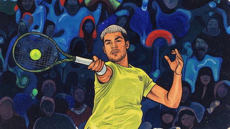 Carlos Alcaraz em duelo contra Sinner no ATP Finals (Foto: Marco BERTORELLO / AFP)