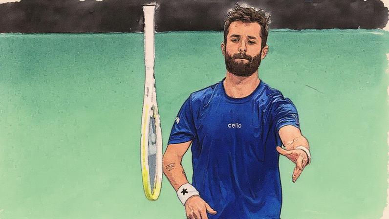 O francês Corentin Moutet joga a raquete na derrota para o belga Raphael Collignon (Foto: Tiziana FABI / AFP)