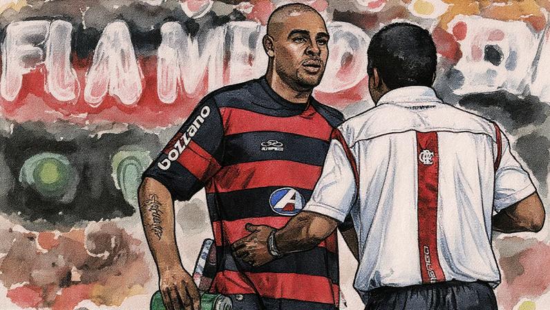 Adriano e Andrade conversam durante vitória do Flamengo sobre o Santos no Brasileirão de 2009 (Foto: Fernando Soutello/Gazeta Press)