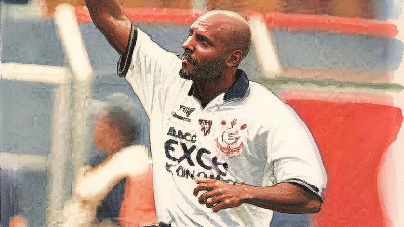 Célio Silva se consagrou no Corinthians com seus chutes fortíssimos e liderança em campo, virando ídolo da Fiel e nome histórico do futebol brasileiro. (Corinthians)