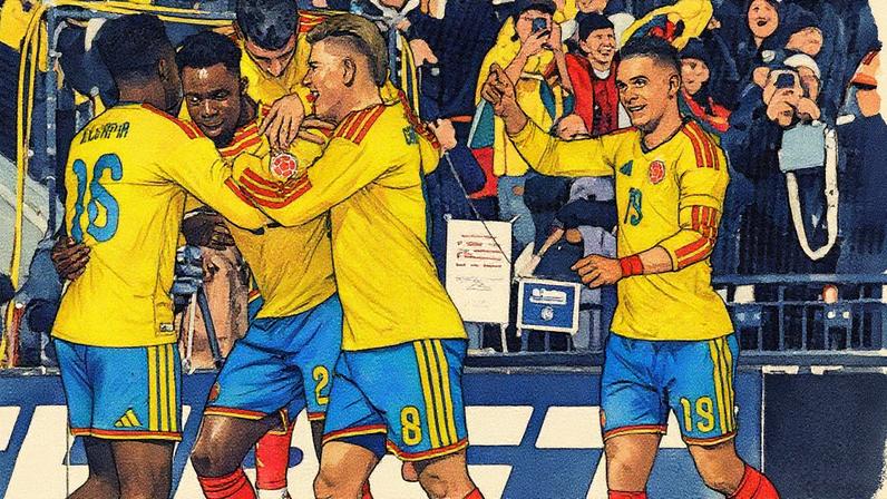 Rafael Borré (D), atacante do Internacional, entrou aos 35 da etapa final (Foto: Divulgação/Selección Colombia)