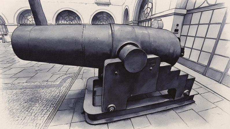 Vista frontal do canhão El Cristiano, troféu da Guerra do Paraguai, em exposição no pátio do Museu Histórico Nacional no Rio de Janeiro. (Foto: Rodrigo Padula/Wikimedia Commons)