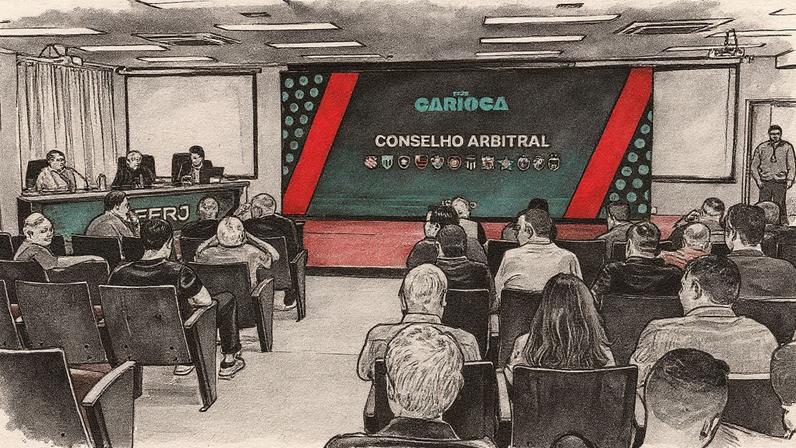 Conselho Arbitral do Campeonato Carioca 2026na sede da Ferj (Foto: Maurício Luz / Lance!)