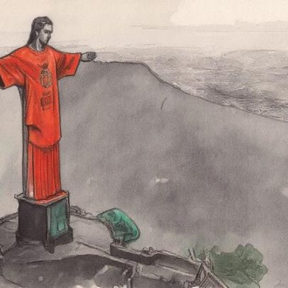 Mensagem de João 1:1 é projetada no Cristo Redentor