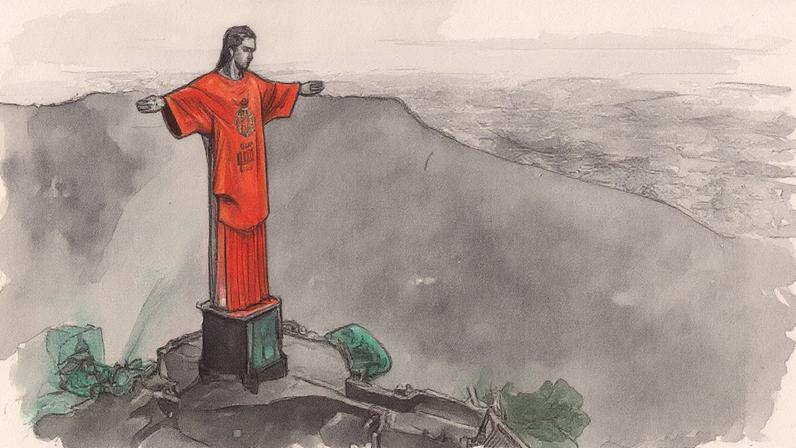 O monumento exibiu o versículo de João 1:1 —“No princípio era o Verbo, e o Verbo estava com Deus, e o Verbo era Deus” — em várias línguas, além de mensagens alusivas à celebração - Foto: Reprodução/Instagram