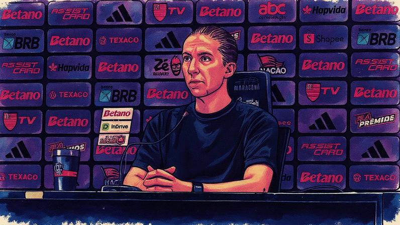 Filipe Luís em coletiva de imprensa após Flamengo x Sport (Foto: Lucas Bayer/Lance!)