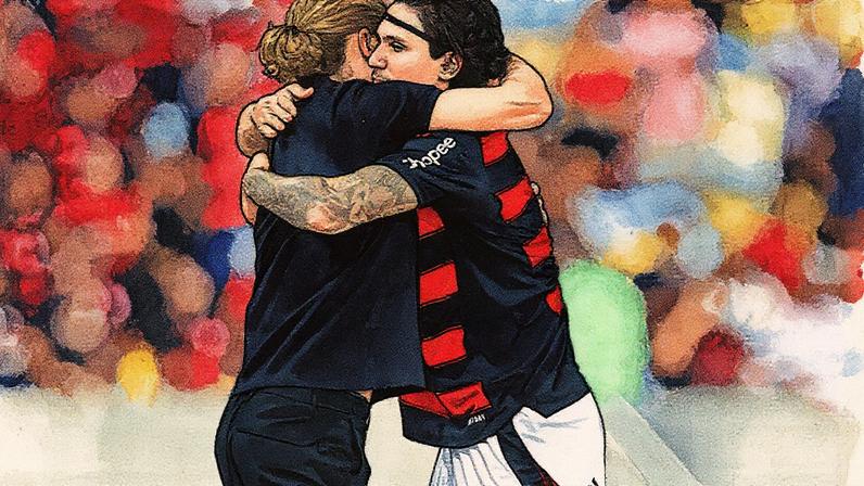 Filipe Luís abraça Pedro após gol do atacante contra o Juventude (Foto: Gilvan de Souza / Flamengo)