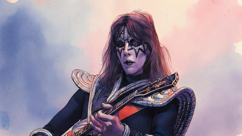 Kiss lead guitarist Ace Frehley on January 27, 1977, at Cobo Arena in Detroit, Michigan.