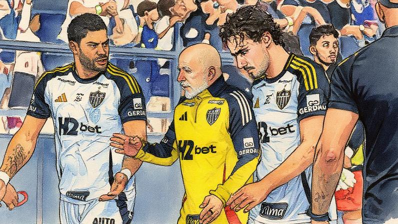 Jogadores do Atlético com o técnico Sampaoli (Foto: Marcel Junior/Gazeta Press)